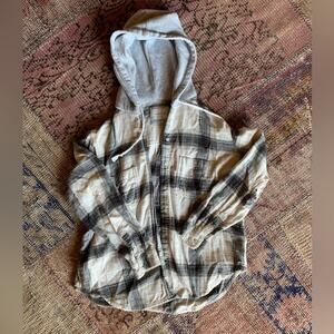 TEEN / WOMEN'S American eagle flannel hoodie White and Grey SIZE XS